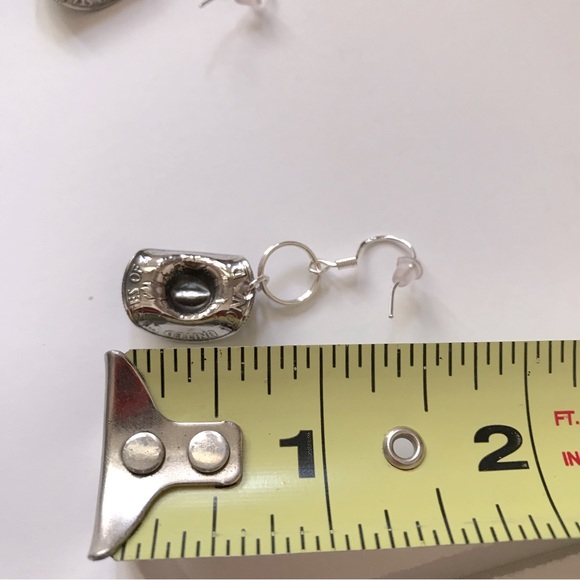 Handcrafted Rodeo Western Cowgirl Hat 10 Cent Dime Coin Pierced Drop Earrings - Picture 3 of 7